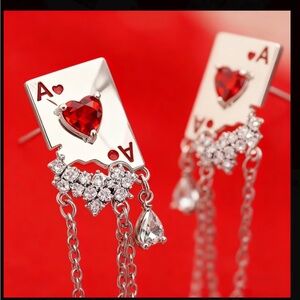 Ace of Hearts Red Crystal Dangle Earrings - Women Jewelry